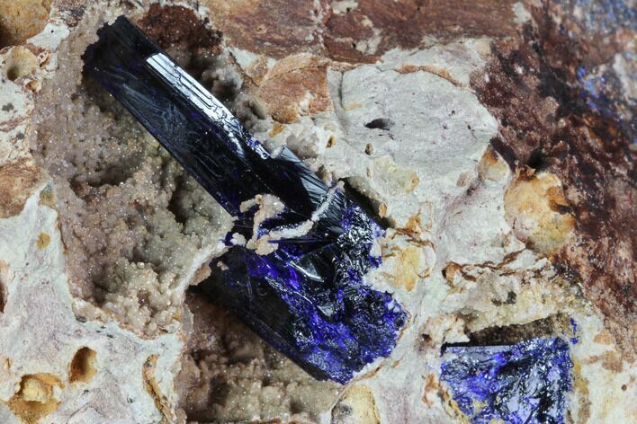 Large Azurite Crystal Cluster on Druzy Quartz - Morocco #90340